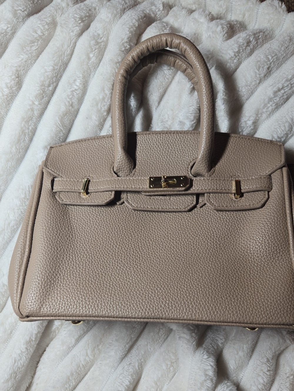 Girly Size Satchel Handbag in Taupe Oyster Pebbled Finish